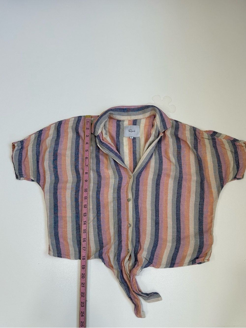 Rails Marley Top Mandalay Stripe Women Size S Button Down Tie Front Linen Rayon - Picture 5 of 11